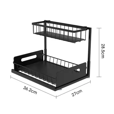 Cross-border stock kitchen black under-sink storage shelf drawer spice rack double-layer metal under-sink drawer shelf