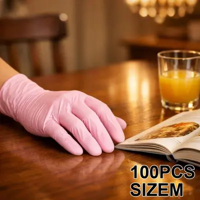 Verstärkte Einweg-Nitrilhandschuhe, Rosa, 100 Stück, lebensmittelecht - 8