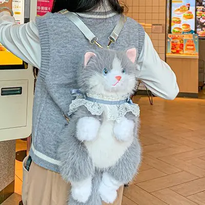 Realistic Plush Cat Backpack, Cute Soft Stuffed Toy Shoulder Bag - 5
