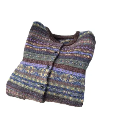 Damen-Strickjacke Fair Isle, 100 % Wolle, Rundhals, Winter