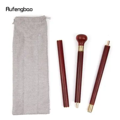 Wooden 3-Section Walking Stick, Red Round Pure Wood - 5