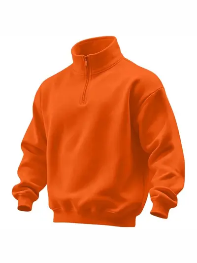 Erkek düz renk yarım fermuarlı dik yaka sweatshirt