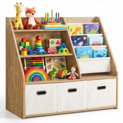 Sınır Ötesi Masif Ahşap Oyuncak Rafı Depolama Rafı Anaokulu Oyuncak Dolabı Montessori Çocuk Kitaplığı Oyuncak Saklama Rafı - 7