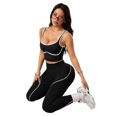 Amazon New Style Yoga Wear Set Striped Yoga Pants Women Quick-Dry Outdoor Sports Pants High Waist Butt-Lifting Yoga - 6