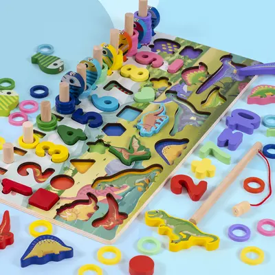 Dinozor Ahşap Mantık Yapbozu, 1-2 Yaş Erken Eğitim Yapı Blokları