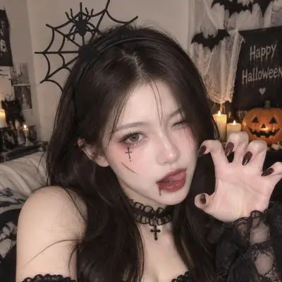 Black Cat Mesh Headband with 3D Ghost Hair Clip, Halloween Costume - 7