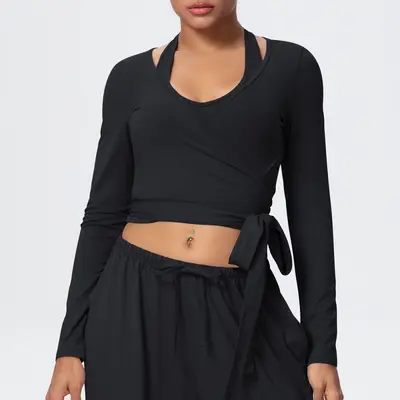 Women's Long Sleeve V-Neck Cross-Strap Quick-Dry Running Yoga Wear - 8
