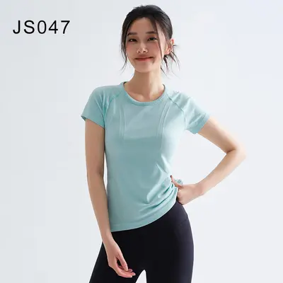 修身绝美瑜伽短袖女速干运动上衣紧身显瘦专业健身服夏季跑步套装 - 7