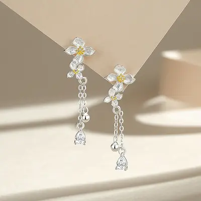 Kız çiçeği küpe, gümüş, orman tarzı, püskül, elegant tasarım - 7
