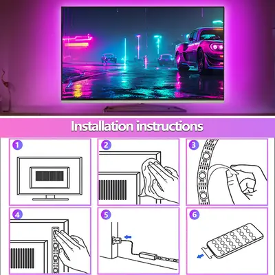 TV arka plan LED şerit ışık, kablosuz Bluetooth, RGB müzik modu