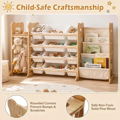 New Cross-Border Solid Wood Montessori Kindergarten Multi-Layer Storage Rack Picture Book Shelf Children's Bookshelf Toy Organizer