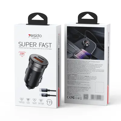 Yesido Araç Hızlı Şarj Adaptörü, PD60W, Çift Çıkış, Çinko Alaşım - 8