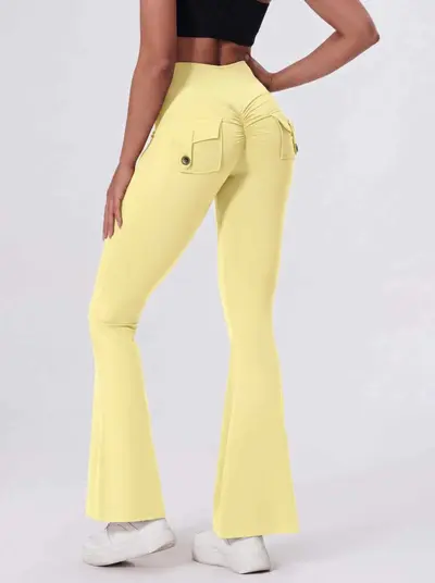 Women's Yoga Pants with Cargo Pockets, Peach Hip-Lift, Flared - 7