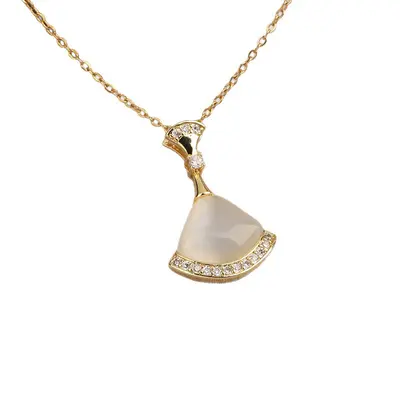 Titangold-Stahl Diamant-Katzenauge Halskette, leichter Luxus - 6