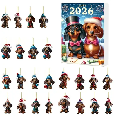 2026 Christmas Advent Calendar Blind Box with Acrylic Dachshund Pendant - 8