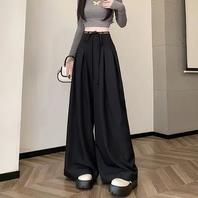 Women's High-Waist Wide-Leg Suit Trousers, Loose Relaxed Fit