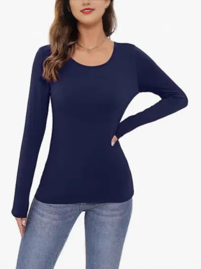 Women's Long-Sleeve Low-Neck Solid Color Base Layer Pullover