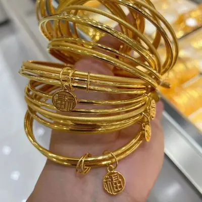 Sansheng Sansheng imitation gold bracelet for women imitation gold color blessing bracelet thin and simple - 3