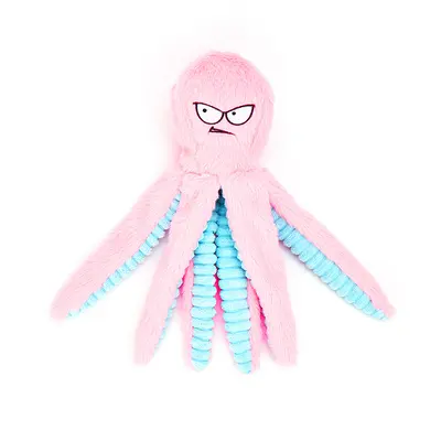 Plush Octopus Squeaky Dog Toy with Paper Crinkle, Chew-Resistant - 9