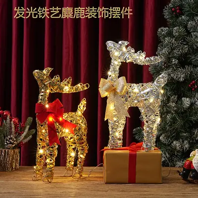 圣诞节氛围装饰品铁艺发光麋鹿摆件商场橱窗布置圣诞树下装饰用品 - 2