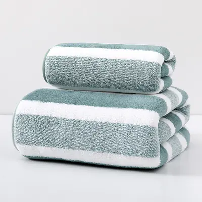 Sınır ötesi Jinanion havlu banyo havlusu seti kareli geniş şerit mercan kadife havlu ev tipi emici hızlı kuruyan yüz havlusu - 9