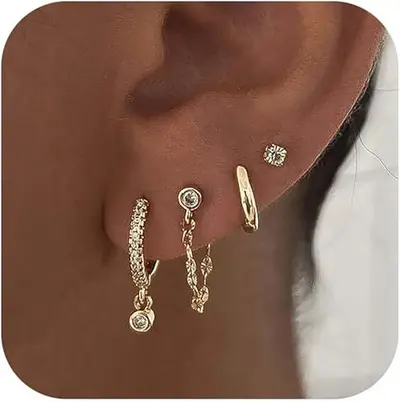 Copper Earring Set with Real Gold Plating and Zircon Stones - 8