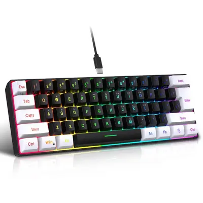 61 tuşlu RGB oyun kablolu klavye ve fare seti renkli MINI mekanik olmayan film siyah beyaz bilgisayar klavyesi - 9