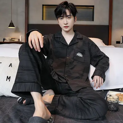 Men's Pajama Set, 100% Cotton Long Sleeve, Spring Autumn