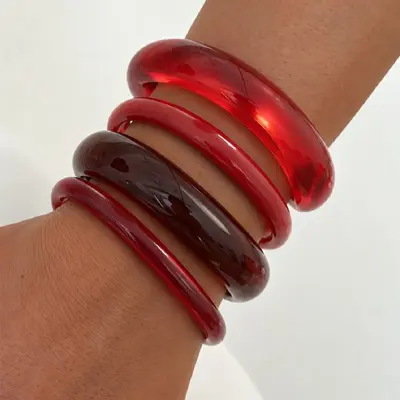 European and American Cross-border Fashion Color Gradient Resin Stacking Bracelets Vintage INS Style Arc-shaped Polished Closed Bangle Bracelets - 12