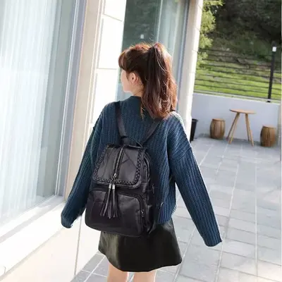 Grenzüberschreitend neu 2026 Freizeit-Rucksack für Damen PU mit Fransen vielseitig kombinierbar Damenbeutel Studentenrucksack Reiserucksack Schulrucksack