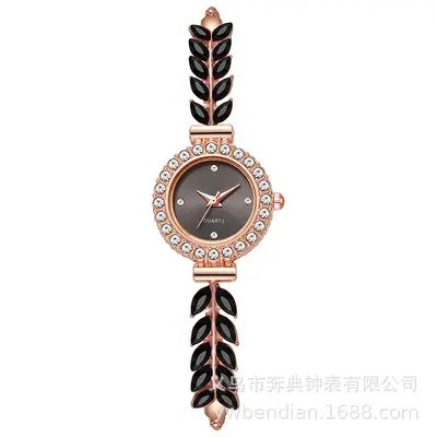 2026 new fashion diamond-studded leaf-shaped round women's watch with simple dial and freely adjustable strap, specially for cross-border gifts. - 9
