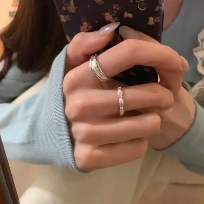 Textured Snap Ring for Women, Adjustable, Color-Fast - 3