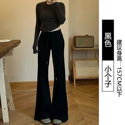 【婵兰】玫粉色秋季美式垂感显瘦运动微喇裤女休闲辣妹瑜伽卫裤 - 10
