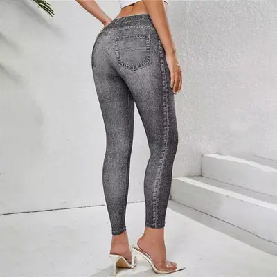 Damen-Yogahose mit hohem Bund, Po-Lifting, Jeans-Optik - 5