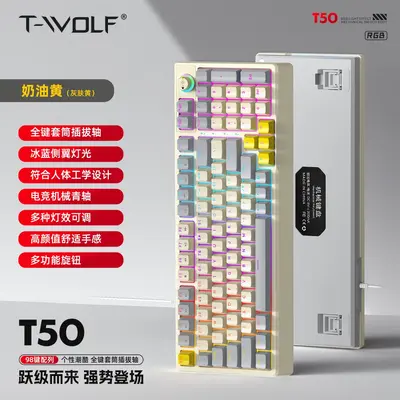 T50 mekanik klavye, mavi anahtar, ışıklı, değiştirilebilir tuş kapakları - 10