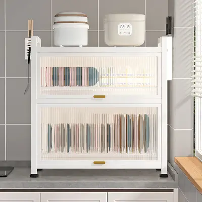 Kitchen bowl cabinet with door dustproof countertop storage rack - 5