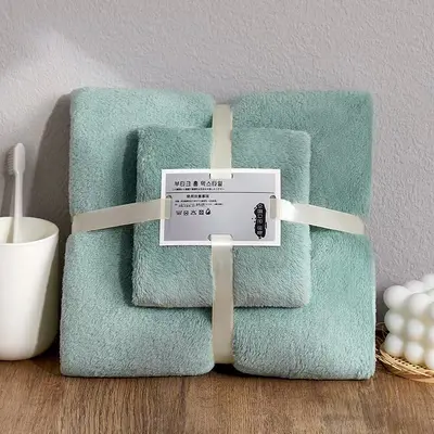 Mercan kadife banyo havlusu emici hızlı kuruyan iki parçalı set - 10