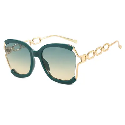 Large Square Frame Chain Women's Sunglasses with UV Protection - 4