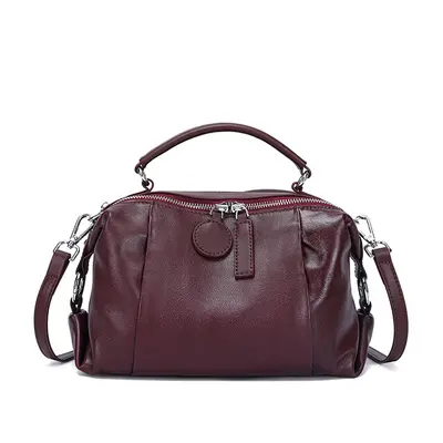 Women's Genuine Leather Boston Bag with Crossbody Strap - 8