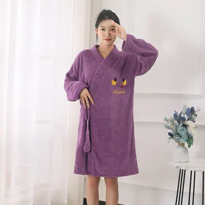 New pineapple patterned plaid bathrobe bathroom skirt wearable bath towel coral velvet thickened soft absorbent home pajamas hotel bathrobe - 9