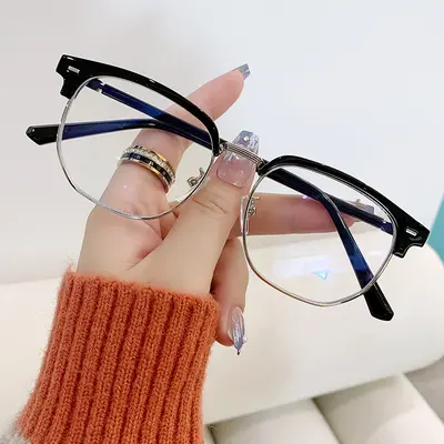 Retro Half-Frame Myopia Glasses with Blue Light Protection - 7