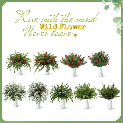 Weihnachts-Kiefernnadel-Dekorset mit roten Beeren und künstlichen Wasserpflanzen