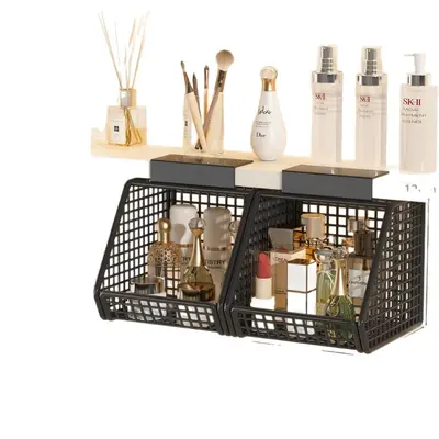 Under-Cabinet Hanging Cosmetic Storage Basket, Punch-Free Bathroom Organizer