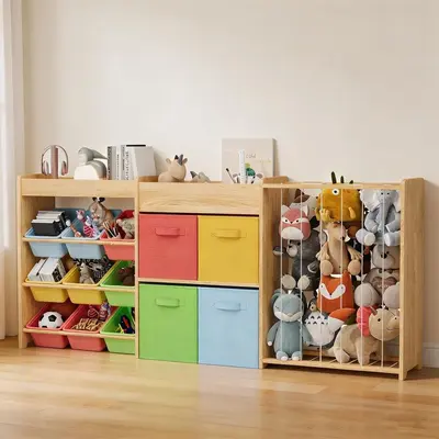 Yeni Ahşap Oyuncak Raf Montessori Anaokulu Oyuncak Depolama Raf Çok Katlı Çocuk Kitap Rafı Oyuncak Saklama Raf - 13
