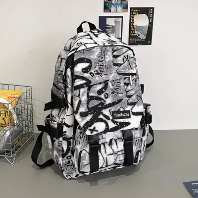 Men's Large Capacity Graffiti Backpack, Casual Daypack for College and Middle School Stude - 7