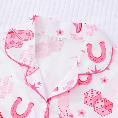Cross-border export women's pajamas all year round denim print collar short sleeve shorts home wear women's pajamas