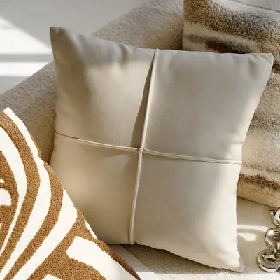 Cremefarbener hochwertiger Retro-Stil Kissenbezug mit Knoten für Chaiselongue, kernbraunes Lendenkissen für Erker-Fenster. - 7