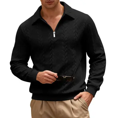 Men's Textured Zip-Up POLO Sweatshirt, Plus Size - 8