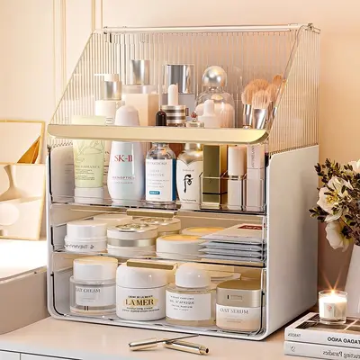 Makeup desk storage box, acrylic, dustproof, luxury design