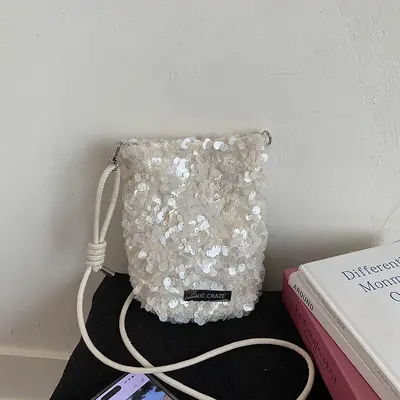 Women's Sequin Single-Shoulder Bag, Textured, Korean Style - 7